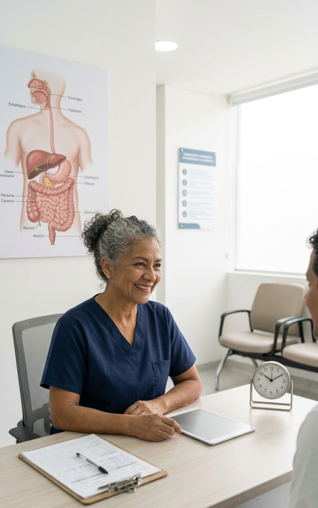 Profesional de salud atendiendo a paciente adulta